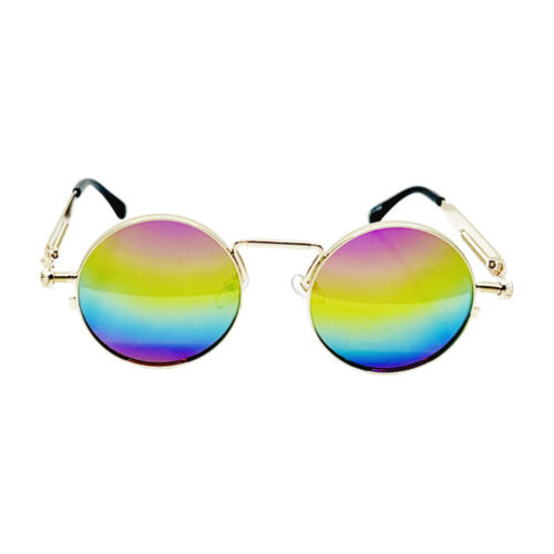 Runde Hippie-Sonnenbrille mit Regenbogen-Spiegelgläsern