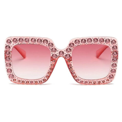 Quadratische Sonnenbrille mit Steinen - Rosa