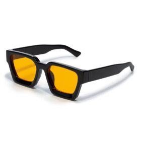 Sonnenbrille quadratisch dickes Gestell - Schwarz mit orangefarbenen Gläsern