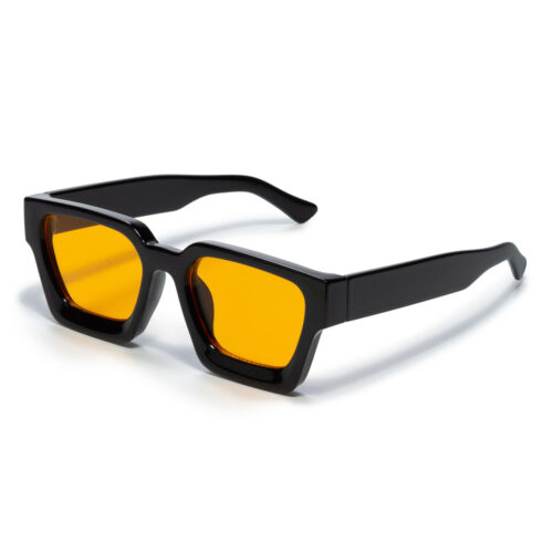 Sonnenbrille quadratisch dickes Gestell - Schwarz mit orangefarbenen Gläsern