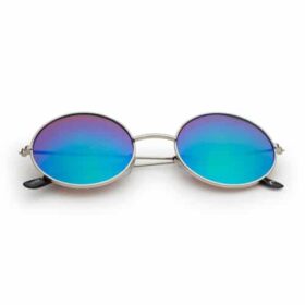 Hippie Runde Sonnenbrille mit grün-blauen Spiegellinsen