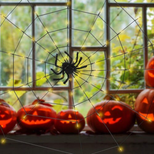 Halloween Spinnennetz-Lichterkette mit Timerfunktion – 70 LEDs – 8 Lichtmodi