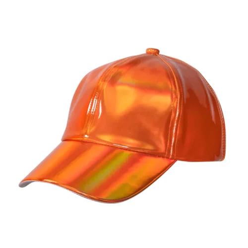 Holografische Cap – Verstellbare glänzende Baseballkappe mit Kunststoffverschluss – Orange