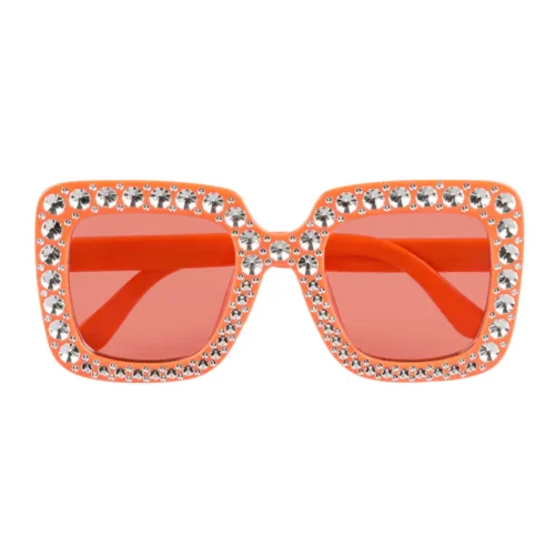 Quadratische Partybrille – Partybrille mit Strasssteinen – Orange