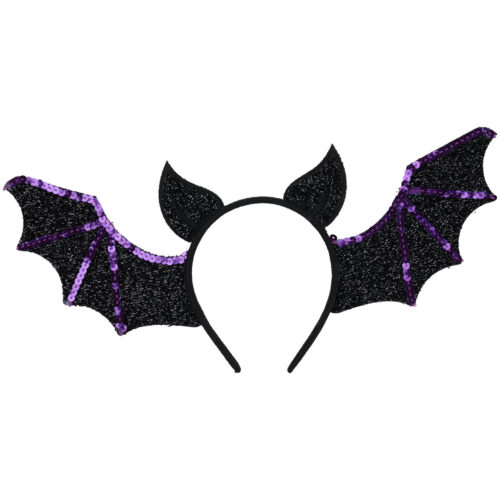 Halloween Fledermaus Haarreif mit Pailletten und Strass lila/schwarz