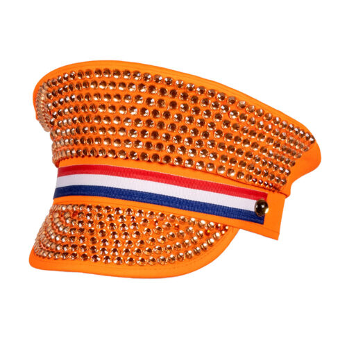 Pet Niederlande Orange – Party-Cap mit Strasssteinen und niederländischer Flagge – 59 cm