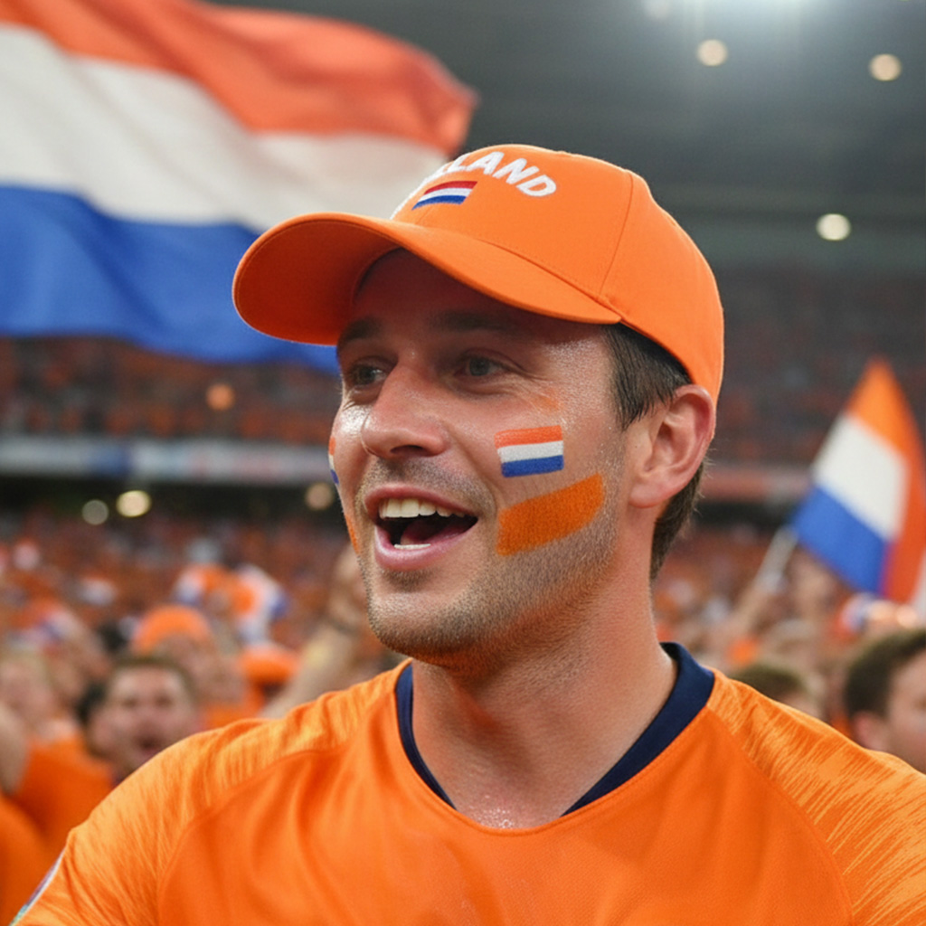Orange verstellbare Kappe mit gesticktem Schriftzug Holland und niederländischer Flagge – Bild 3