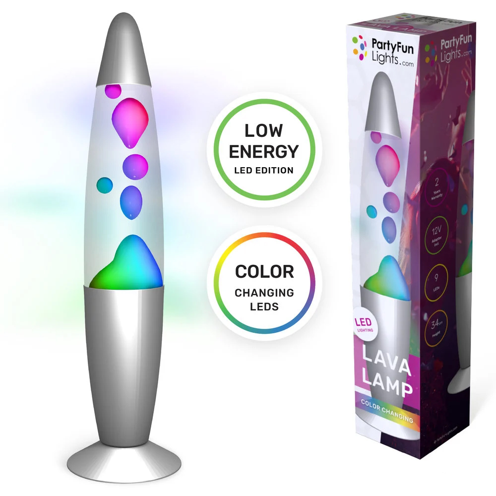 Zilveren lavalamp - 34 cm - Met kleurveranderende multicolor LED verlichting - 9 LED – Bild 2