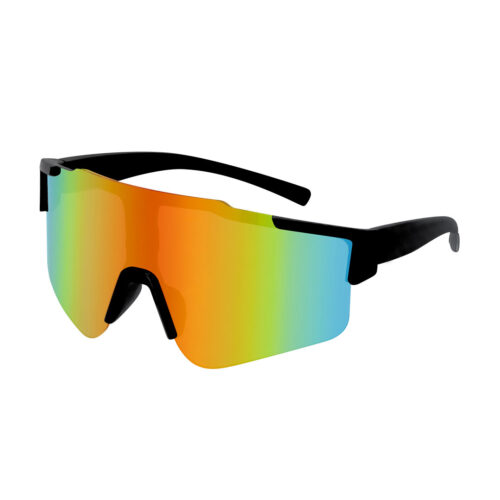 Schwarze Sport-Sonnenbrille mit halbrandlosem Gestell – Polarisierte und verspiegelte Multicolor-Gläser