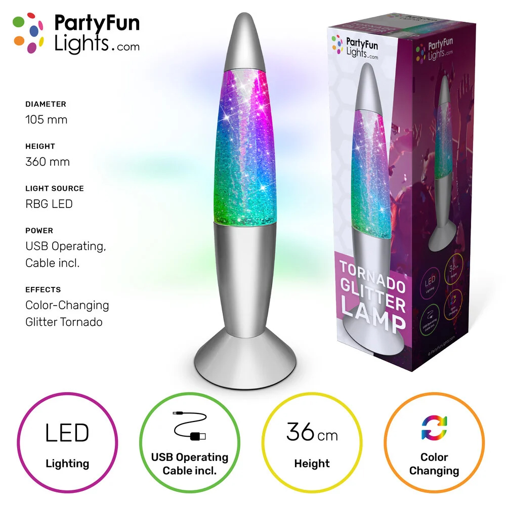 Zilveren tornado glitterlamp - 36 cm - Met kleurveranderende LED verlichting - USB – Bild 4