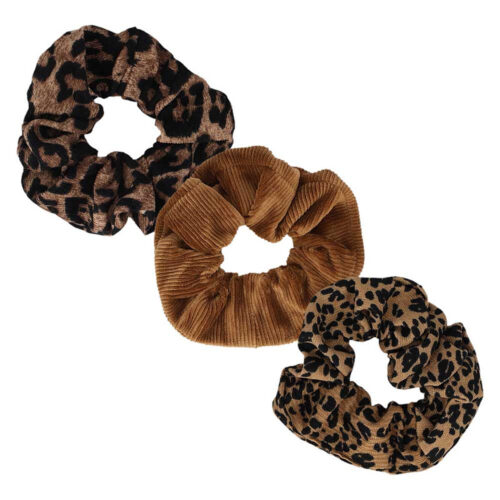 Sarlini Scrunchie Set mit Leopardenmuster – Haargummi Braun/Schwarz – 3 Stück