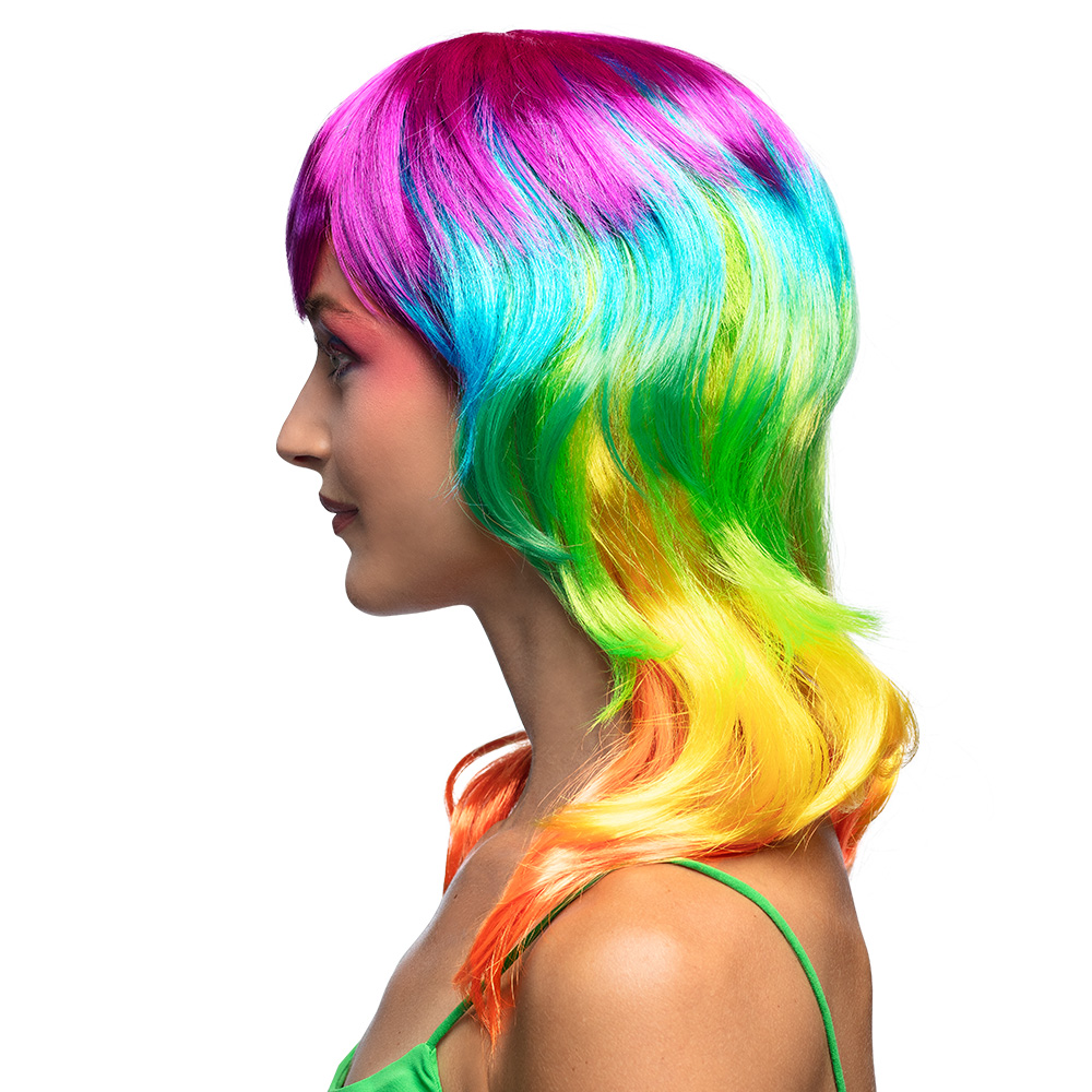 Regenbogenperücke halblang – Mit Pony – Multicolor – Bild 4