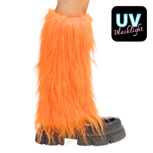 Beinwärmer UV Blacklight – Flauschige 80er Retro Party Beinwärmer – Neon Orange