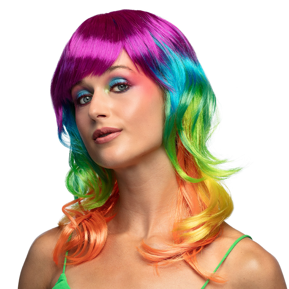 Regenbogenperücke halblang – Mit Pony – Multicolor – Bild 2