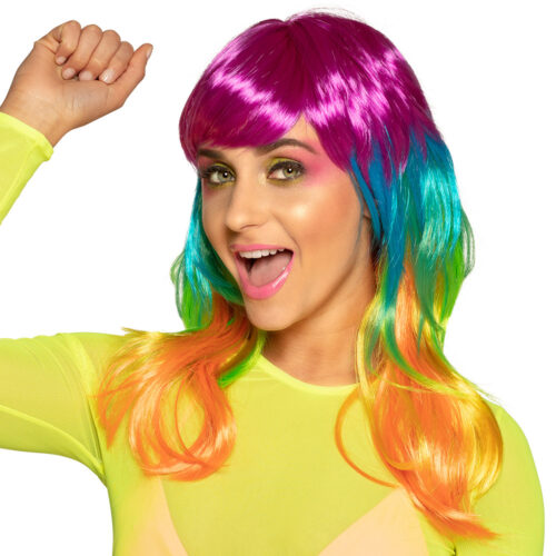 Regenbogenperücke halblang – Mit Pony – Multicolor
