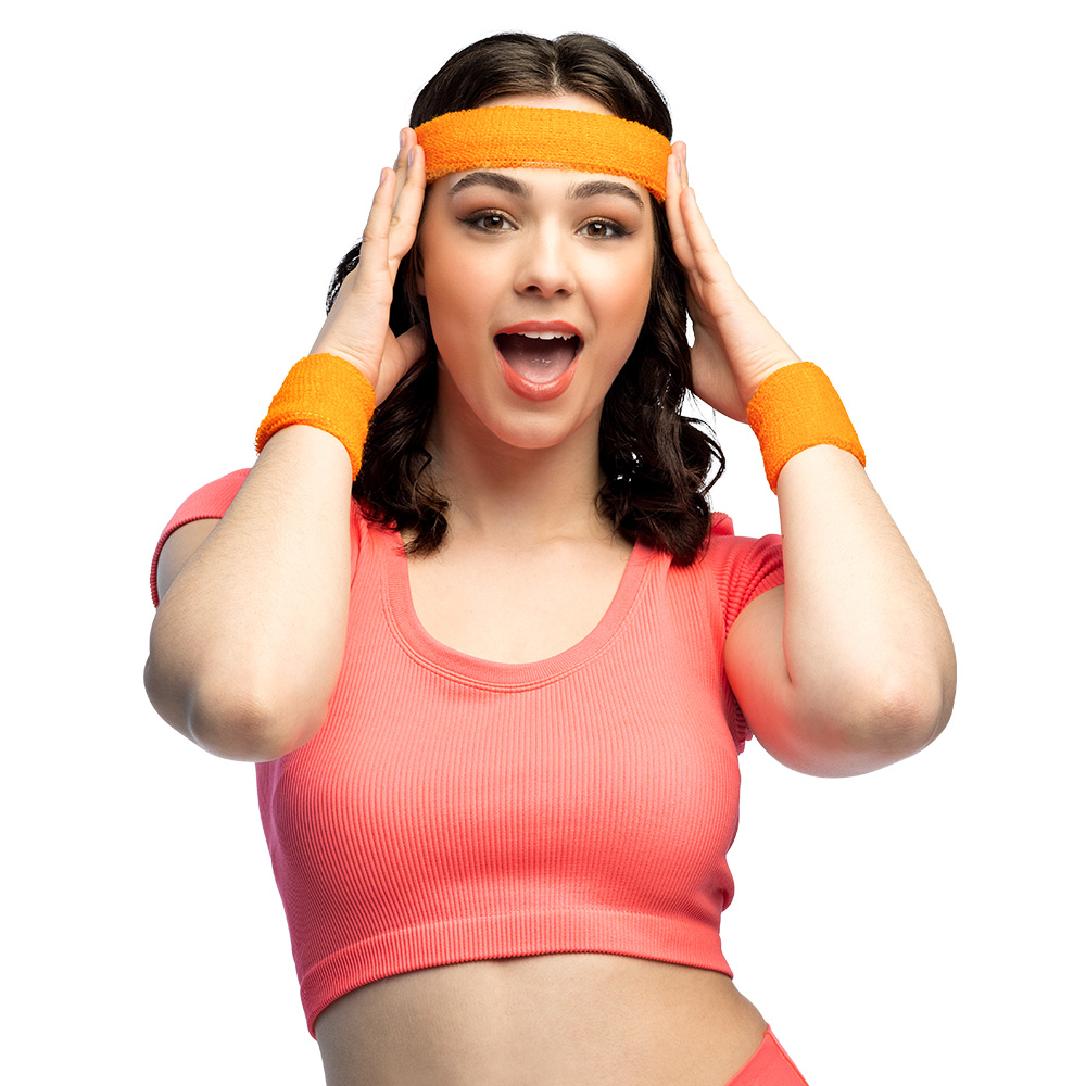 Schweißband-Set – Stirnband und 2 Armbänder – Neonorange – Bild 4