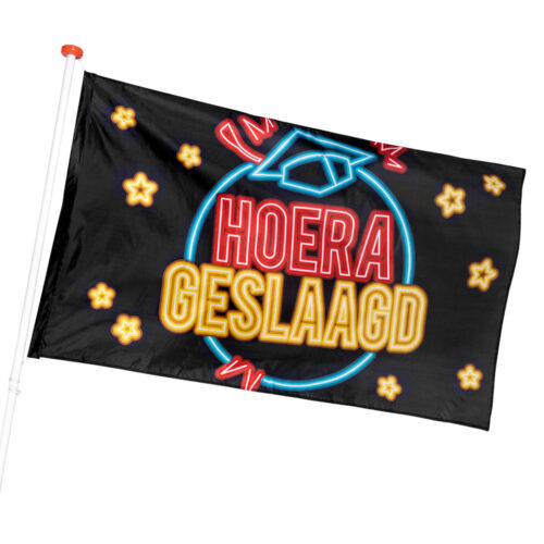 Fahne Hurra bestanden – Neon – Polyester – 90 x 150 cm