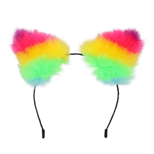 Regenbogen-Diadem – Flauschiges Haarband mit Katzenohren