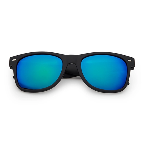 Klassische Sonnenbrille matt schwarz | grün-blaue Spiegellinsen