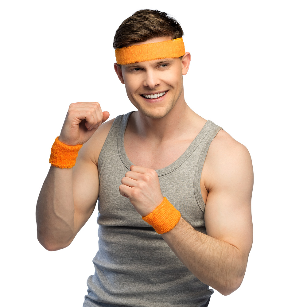 Schweißband-Set – Stirnband und 2 Armbänder – Neonorange – Bild 5
