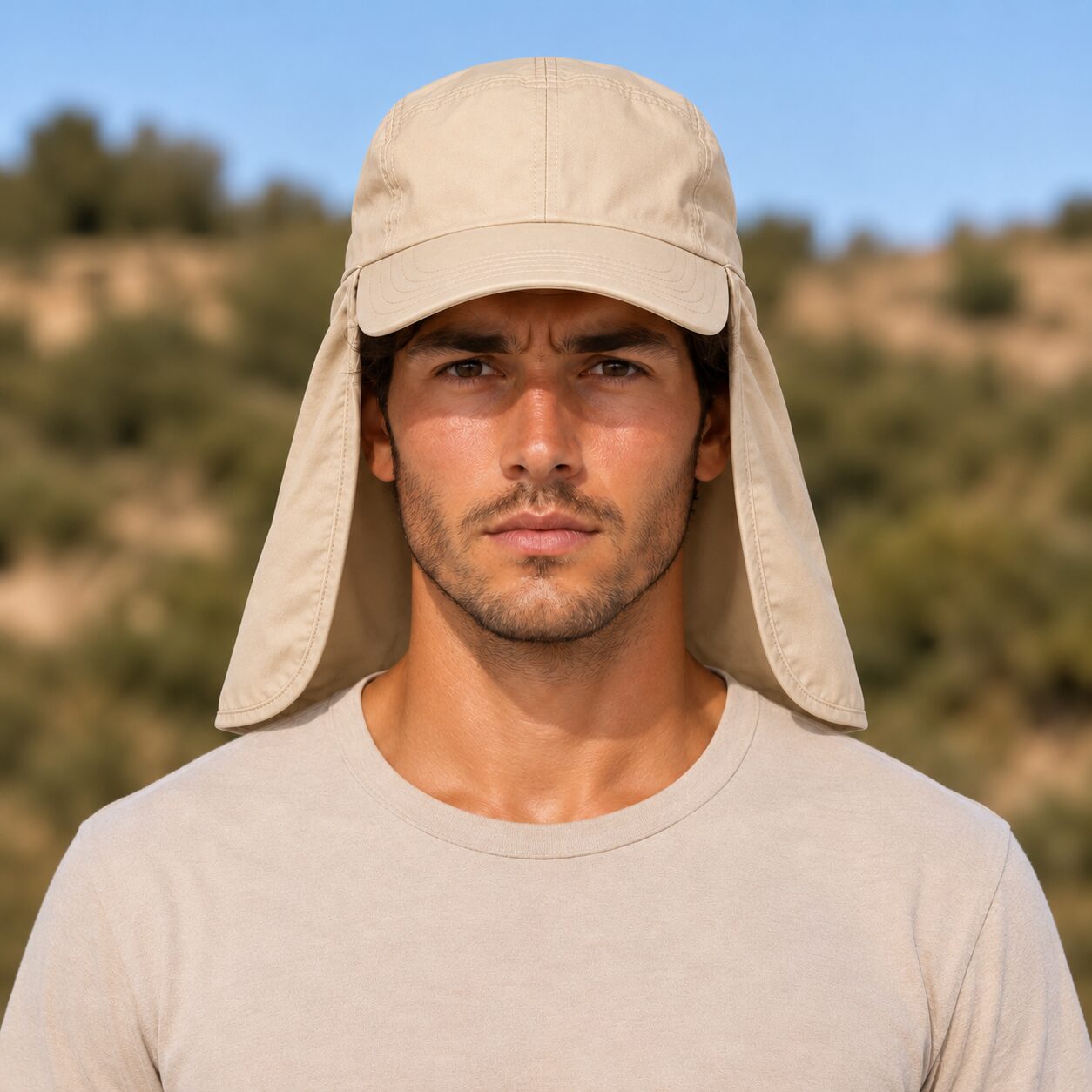 Schirmmütze mit Nackenschutz Baumwolle Beige – Bild 5